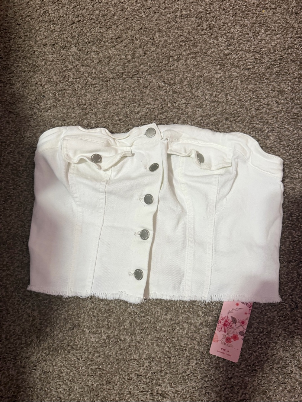 SHEIN White Strapless Smocked Denim Crop Top